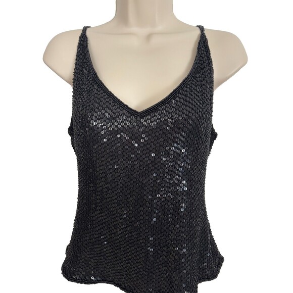 Nira by Embex Black Sequin Camisole Top Sz. XXS Mob Wife Disco Date Dance - Picture 1 of 11